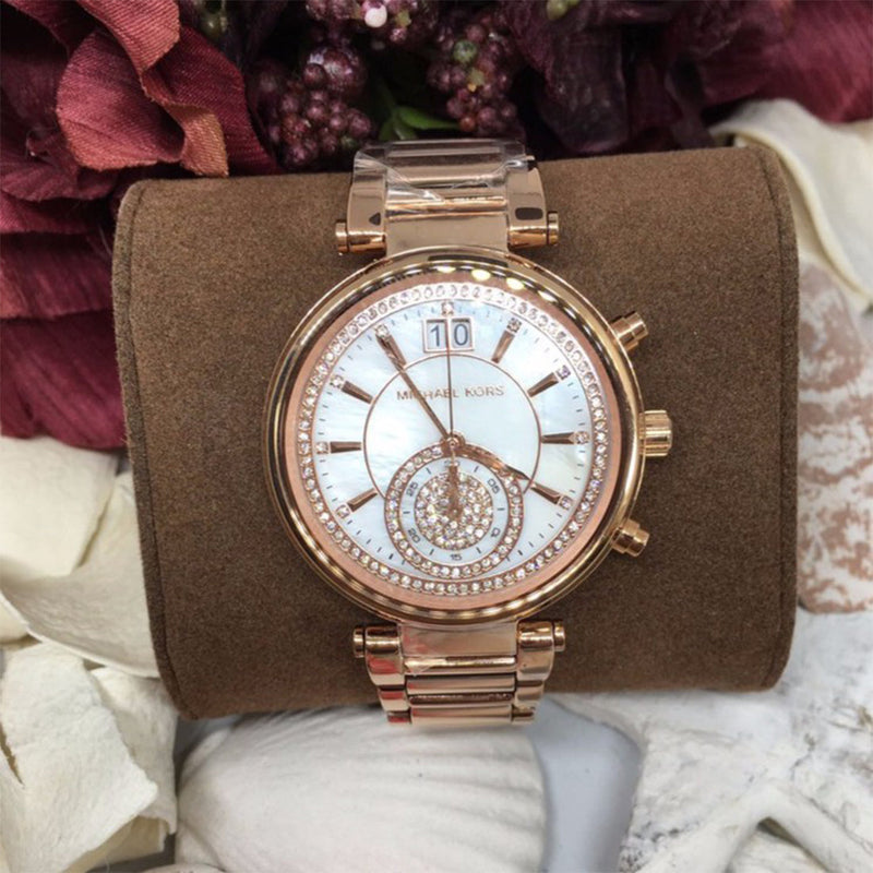 Michael Kors Sawyer Mother of Pearl White Dial Rose Gold Steel Strap Watch for Women - MK6282 Buy Now By Michael Kors