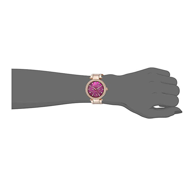 Michael Kors Mini Parker Multi-Function Plum Mother of Pearl Dial Rose Gold Steel Strap Watch For Women - MK6403 Buy Now By Michael Kors