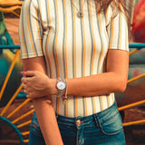 Michael Kors Runway Mercer Mother of Pearl White Dial Two Tone Steel Strap Watch For Women - MK6674