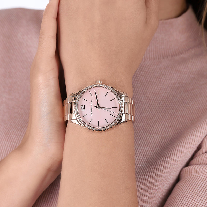 Michael Kors Layton Three Hand Pink Dial Rose Gold Steel Strap Watch For Women - MK6848 Buy Now By Michael Kors