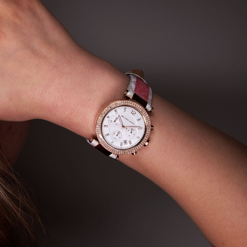 Michael Kors Parker Chronograph White Dial Two Tone Leather Strap Watch For Women - MK6951 Buy Now By Michael Kors