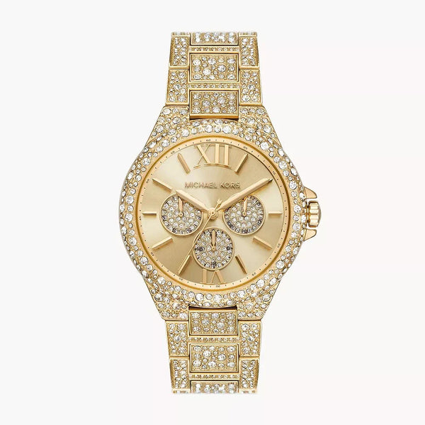 Shop Michael Kors Camille Pavé Crystals Gold Dial Gold Steel Strap Watch for Women - MK6958 in USA