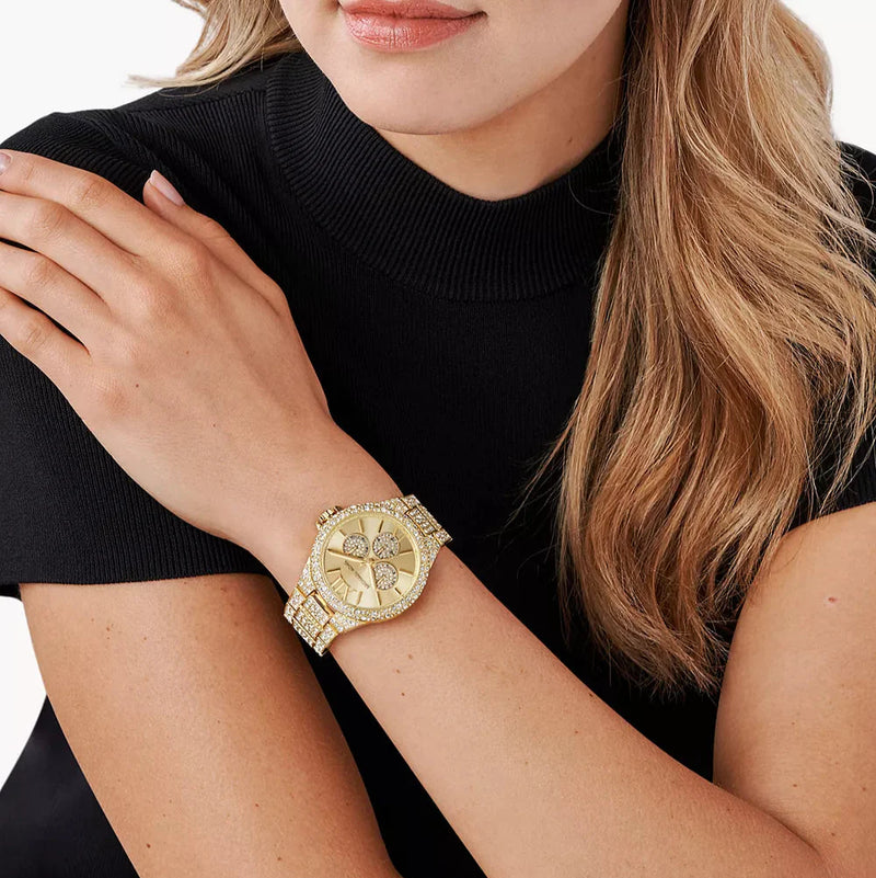 Shop Michael Kors Camille Pavé Crystals Gold Dial Gold Steel Strap Watch for Women - MK6958 in USA