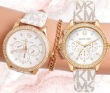 Michael Kors Tibby Multifunction Silver Dial White Leather Strap Watch For Women - MK6967 Buy Now By Michael Kors