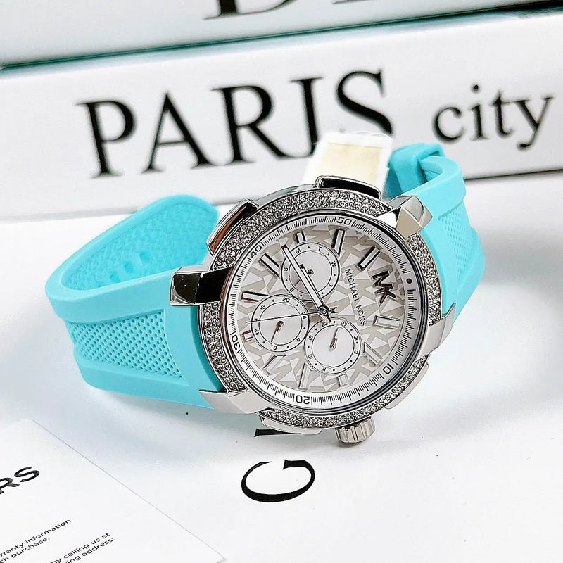 Michael Kors Sidney Multifunction Analog White Dial Turquoise Silicone Strap Watch For Women - MK7246 Buy Now By Michael Kors