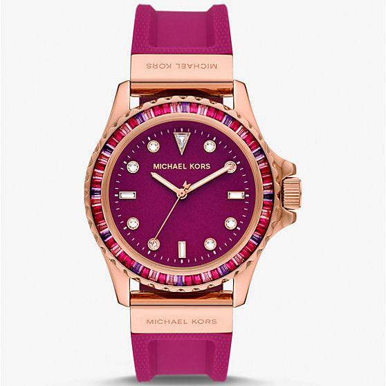 Michael Kors Everest Pave Crystals Pink Dial Pink Rubber Strap Watch for Women - MK7441