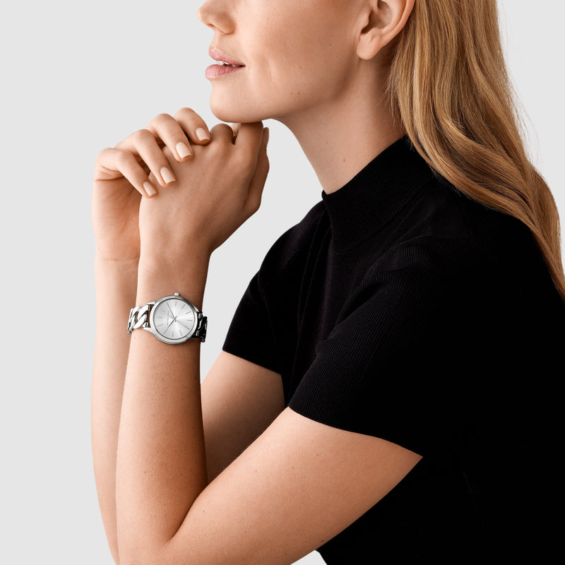 Michael Kors Runway Three-Hand Silver Dial Silver Steel Strap Watch for Women - MK7474 Buy Now By Michael Kors