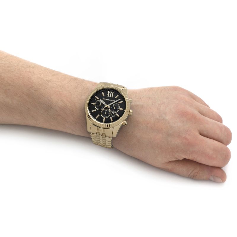 Michael Kors Lexington Chronograph Black Dial Gold Steel Strap Watch for Men - MK8286 Buy Now By Michael Kors