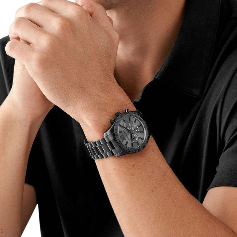 Michael Kors Lexington Chronograph Black Dial Black Steel Strap Watch for Men - MK9154 Buy Now By Michael Kors