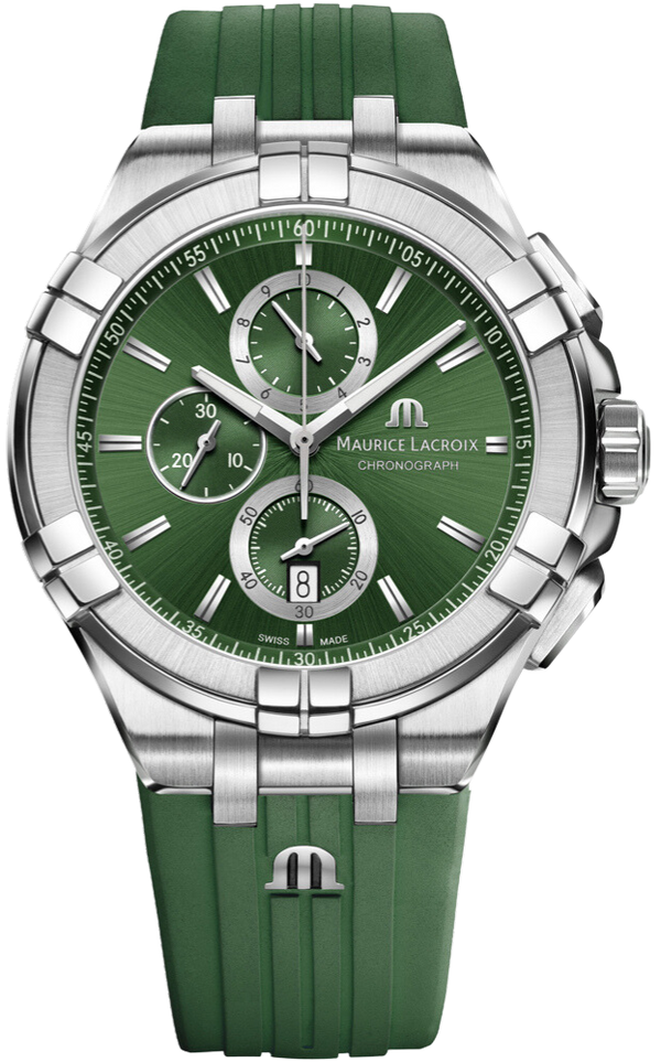 Maurice Lacroix Aikon Chronograph Green Dial Green Rubber Strap Watch for Men  - AI1018-SS000-630-5
