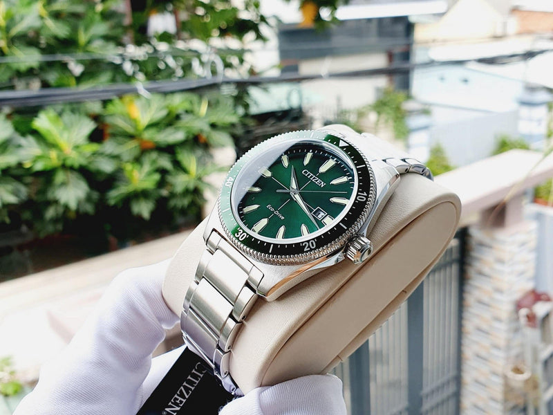Citizen Eco Drive Vintage Green Dial Silver Steel Strap Watch For Men - AW1598-70X Buy Now By Citizen
