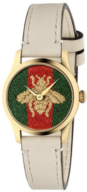 Shop Gucci G Timeless Quartz Red & Green Dial Beige Leather Strap Watch For Women - YA1265009 in USA