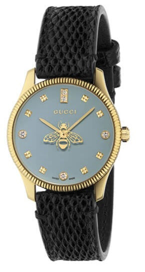 Shop Gucci G Timeless Quartz Blue Dial Black Leather Strap Watch For Men - YA1265018 in USA