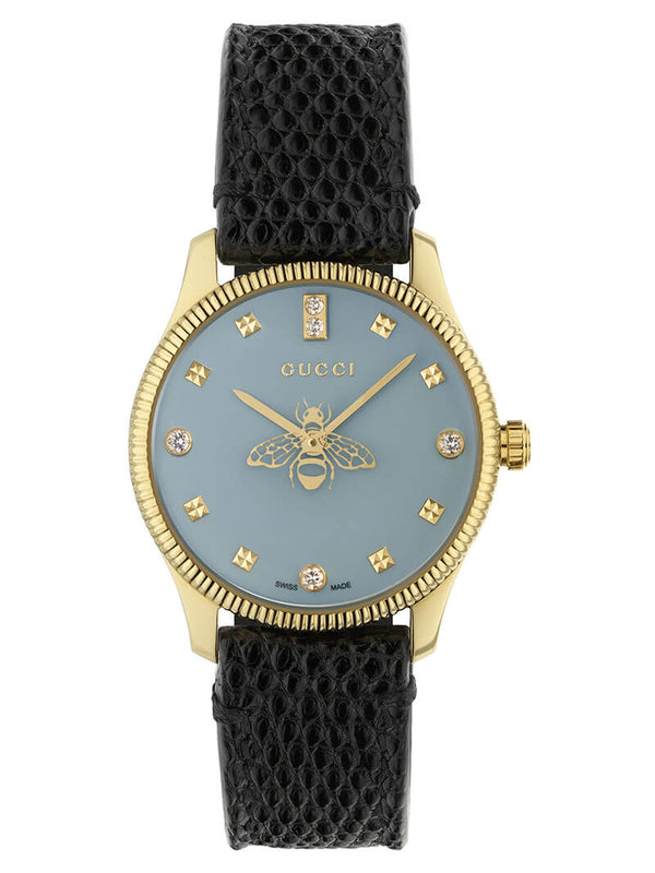 Shop Gucci G Timeless Quartz Blue Dial Black Leather Strap Watch For Men - YA1265018 in USA
