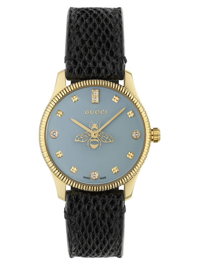 Shop Gucci G Timeless Quartz Blue Dial Black Leather Strap Watch For Men - YA1265018 in USA