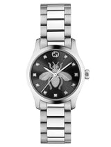 Shop Gucci G Timeless Quartz Diamonds Black Dial Silver Steel Strap Watch For Women - YA1265024 in USA