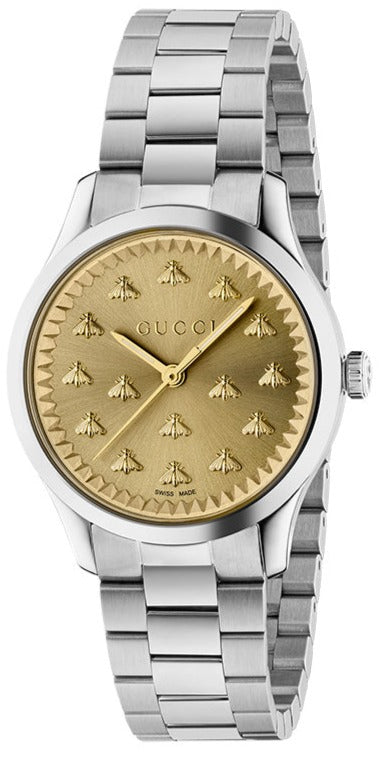 Shop Gucci G Timeless Quartz Gold Dial Silver Steel Strap Watch for Women - YA1265035 in USA