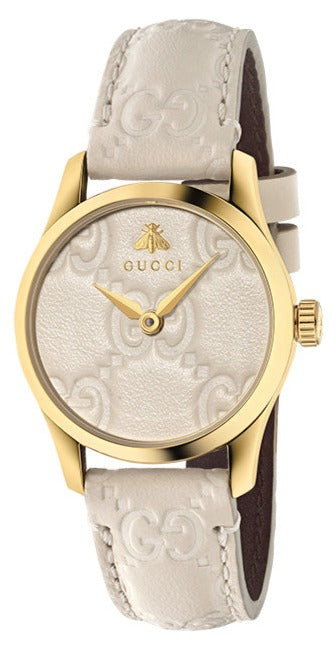 Shop Gucci G Timeless Quartz White Dial White Leather Strap Watch For Women - YA126580A in USA