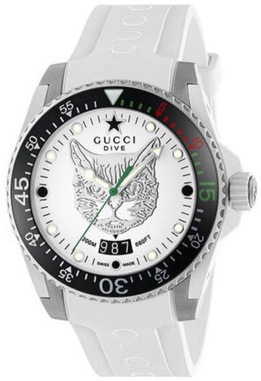Shop Gucci Dive Tiger White Dial White Rubber Strap Watch For Men - YA136329 in USA