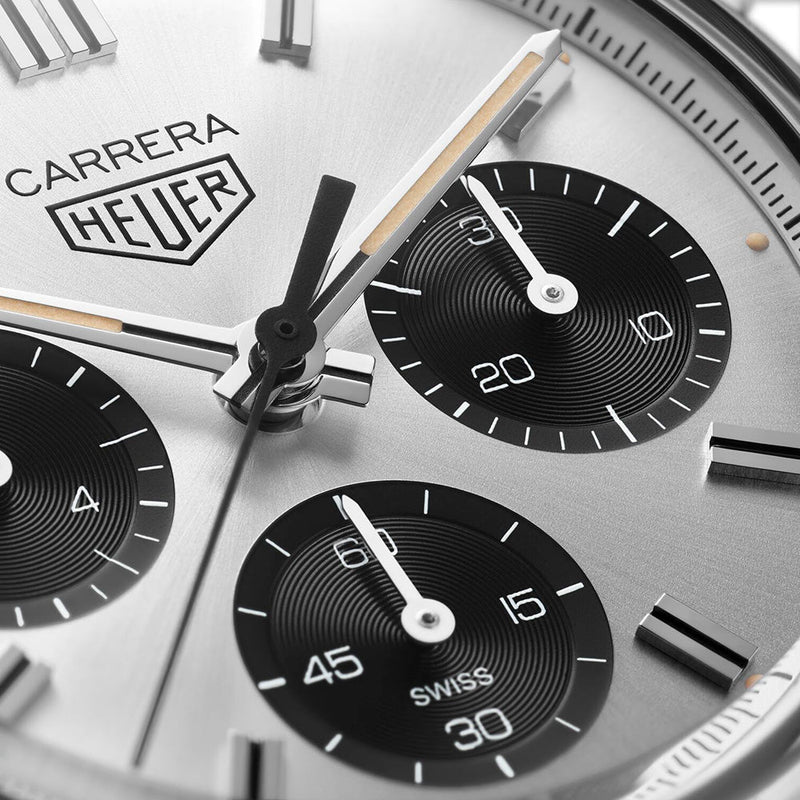 Tag Heuer Carrera Chronograph 60th Anniversary Silver Dial Black Leather Strap Watch for Men - CBK221H.FC8317 Buy Now By Tag Heuer