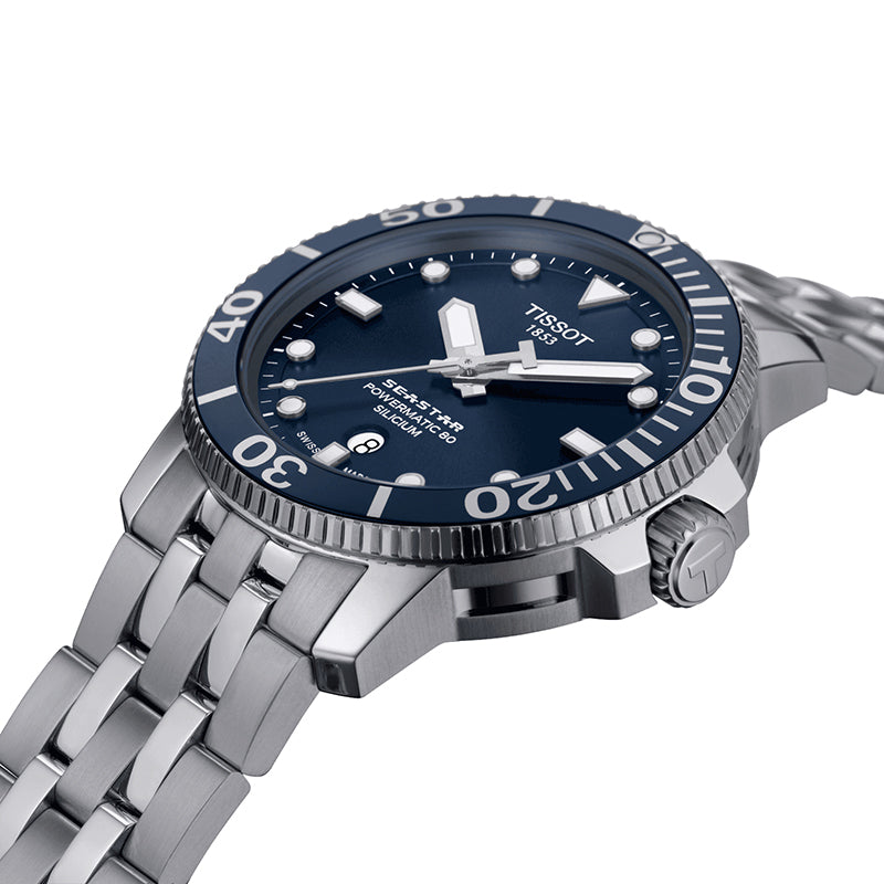 Tissot T Sport Seastar 1000 Powermatic Silicium Blue Dial Silver Steel Strap Watch For Men - T120.407.11.041.01 Buy Now By Tissot