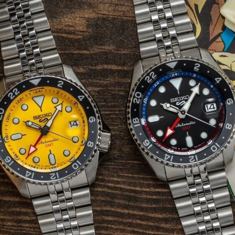 Seiko 5 Sport SKX GMT US Special Creation Automatic Yellow Dial Silver Steel Strap Watch for Men - SSK017K1 Buy Now By Seiko