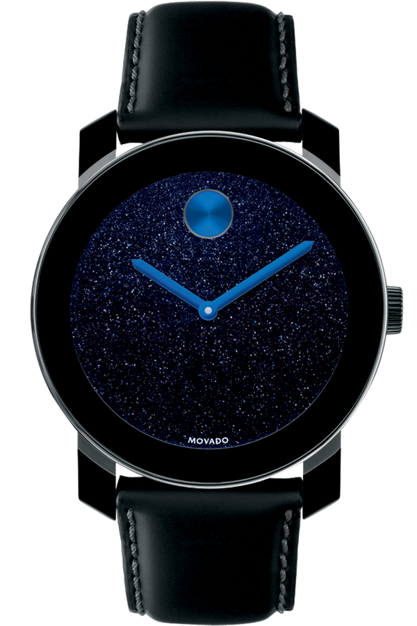 Shop Movado Bold Metallic Blue Dial Black Leather Strap Watch for Men - 3600137 in USA
