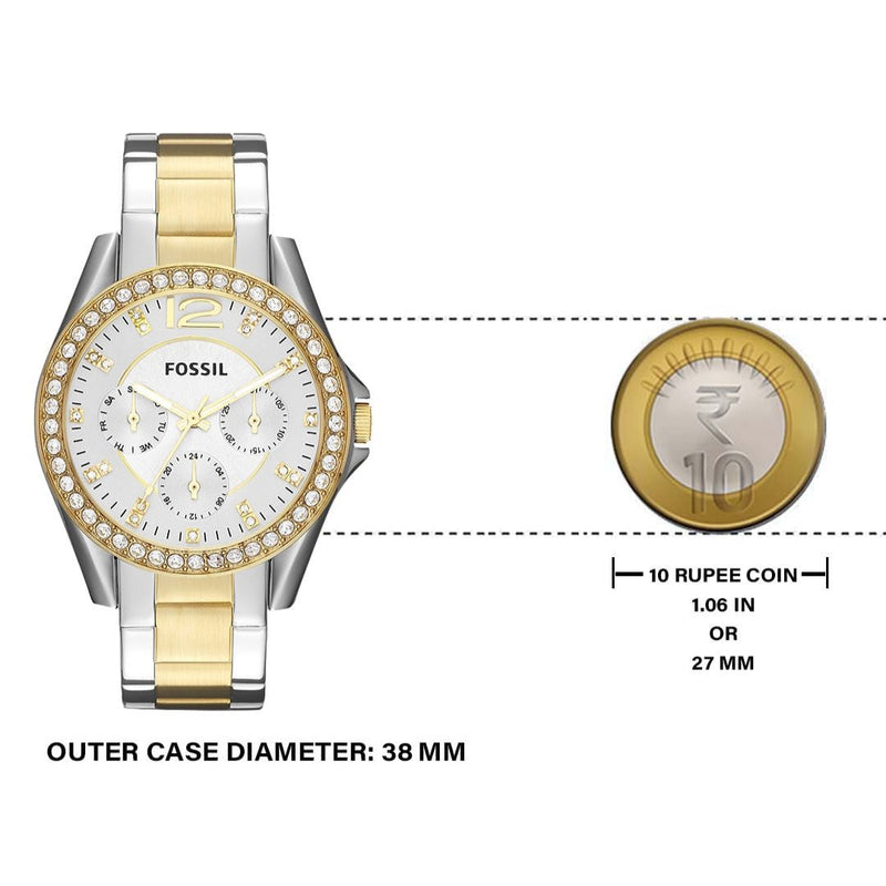 Fossil Riley White Dial Two Tone Steel Strap Watch for Women - ES3204