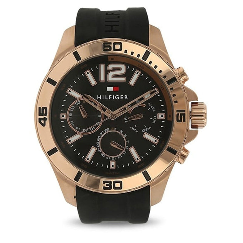Shop Tommy Hilfiger Sport Multifunction Black Dial Black Rubber Strap Watch for Men - 1791145 in USA