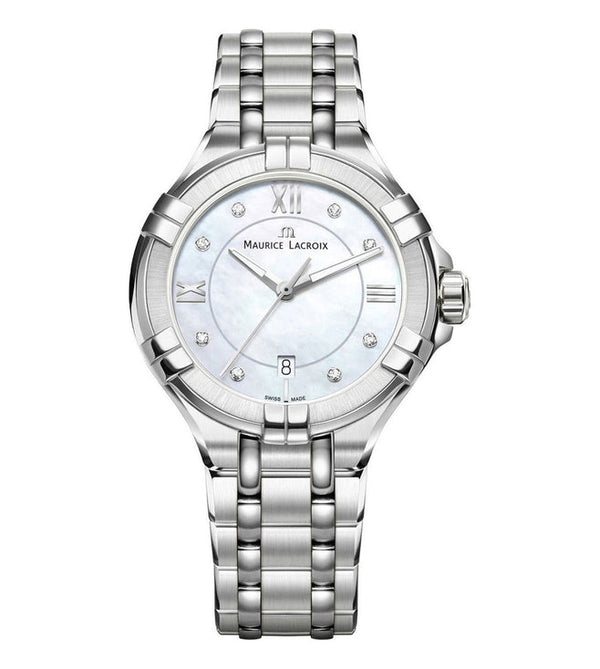 Shop Maurice Lacroix Aikon White Mother of Pearl Dial Silver Steel Strap Watch for Women - AI1004-SS002-170-1 in USA