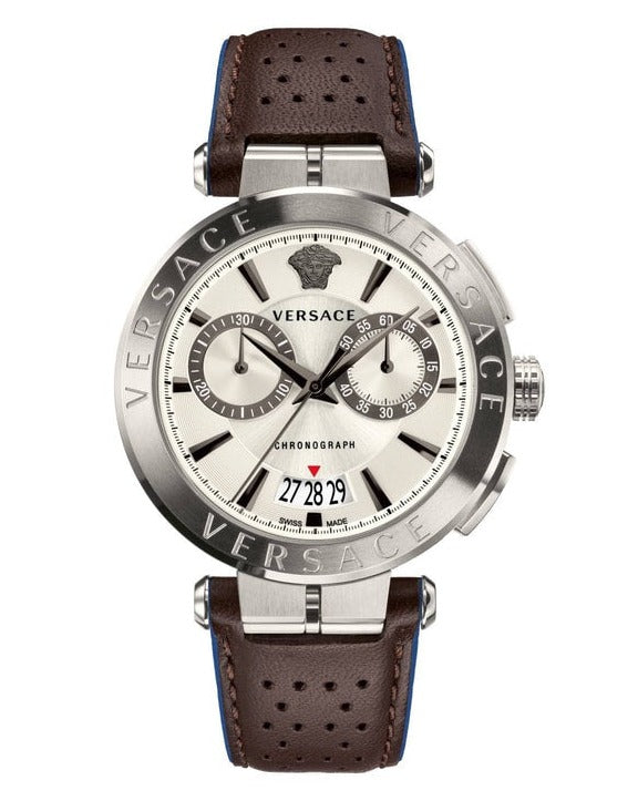 Versace Aion Chronograph White Dial Brown Leather Strap Watch for Men - VBR010017 Buy Now By Versace