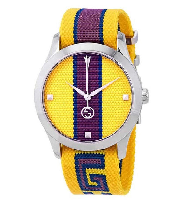 Shop Gucci G Timeless Quartz Yellow & Purple Dial Yellow & Purple NATO Strap Watch For Men - YA1264069 in USA