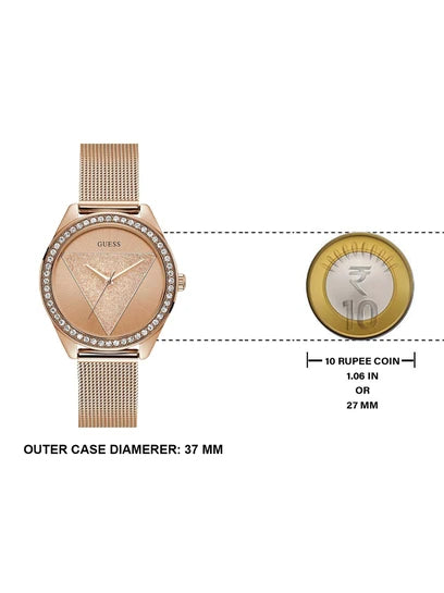 Shop Guess Tri Glitz Quartz Diamonds Rose Gold Dial Rose Gold Mesh Bracelet Watch For Women - W1142L4 in USA