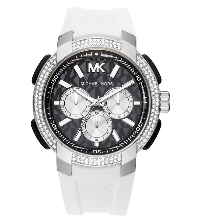 Michael Kors Sidney Multifunction Black Dial White Silicone Strap Watch For Women - MK6947 Buy Now By Michael Kors