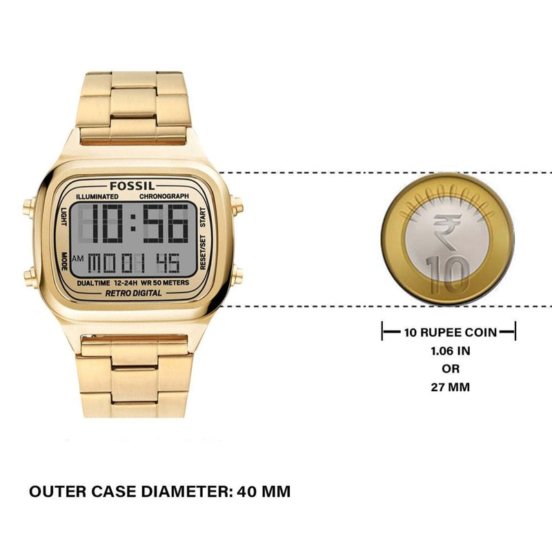 Fossil Retro Digital Gold Dial Gold Steel Strap Watch for Men - FS5843 Buy Now By Fossil
