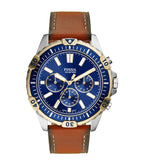Fossil Garrett Chronograph Blue Dial Brown Leather Strap Watch for Men - FS5625