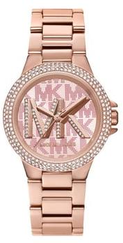 Shop Michael Kors Camille Three Hand Rose Gold Dial Rose Gold Steel Strap Watch For Women - MK7197 in USA