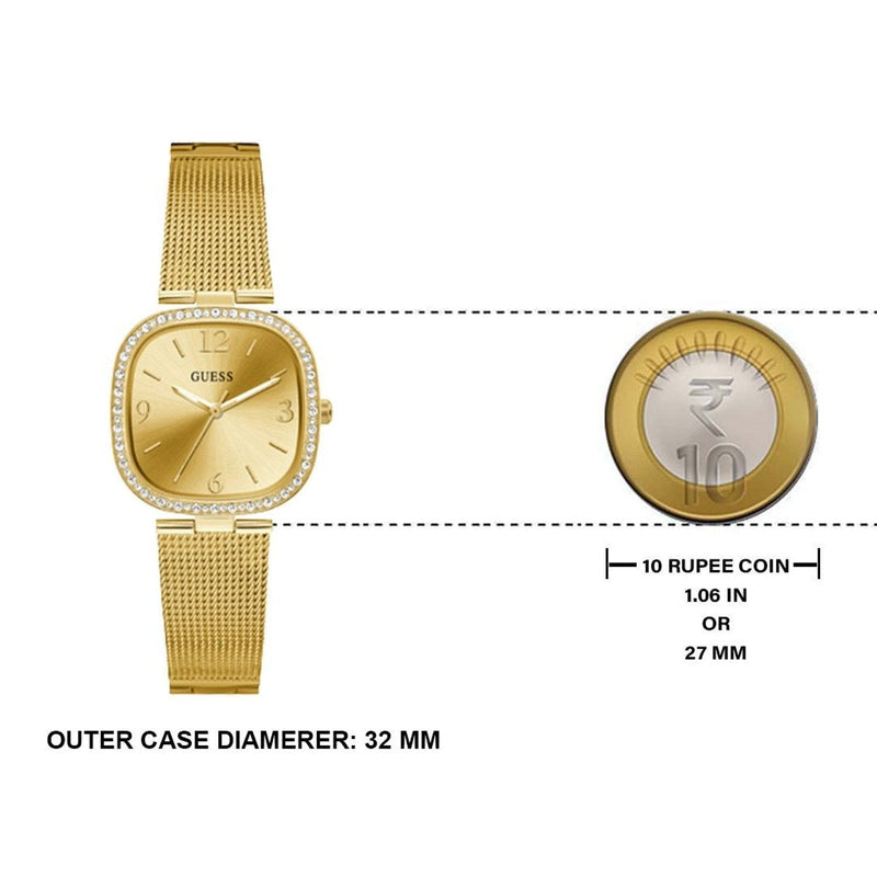 Guess Tapestry Diamonds Gold Dial Gold Mesh Bracelet Watch for Women - GW0354L2 Buy Now By Guess
