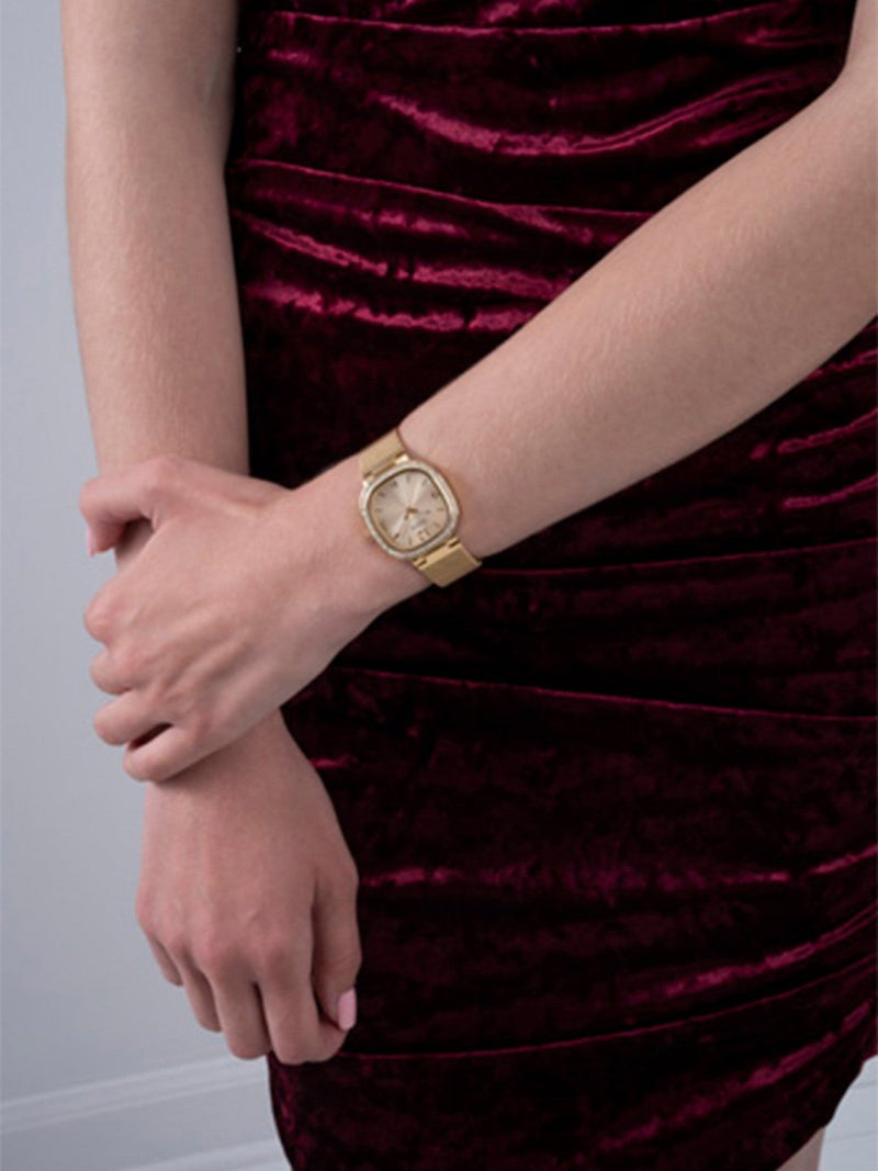 Guess Tapestry Diamonds Gold Dial Gold Mesh Bracelet Watch for Women - GW0354L2 Buy Now By Guess