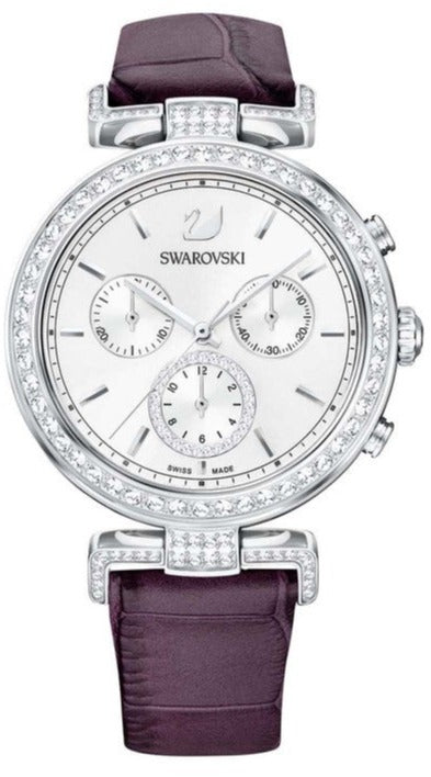 Shop Swarovski Era Journey Chronograph Silver Dial Purple Leather Strap Watch for Women - 5296835 in USA