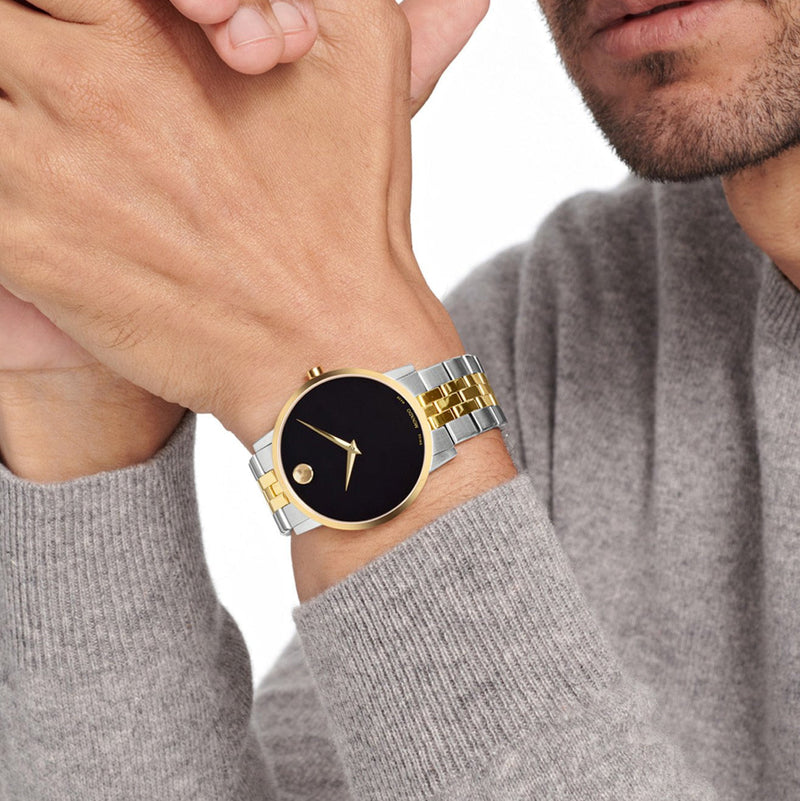 Movado Museum Classic Black Dial Two Tone Steel Strap Watch for Men - 0607200 Buy Now By Movado