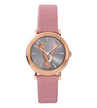 Shop Versace Virtus Quartz Grey Dial Pink Leather Strap Watch for Women - VEHC00319 in USA