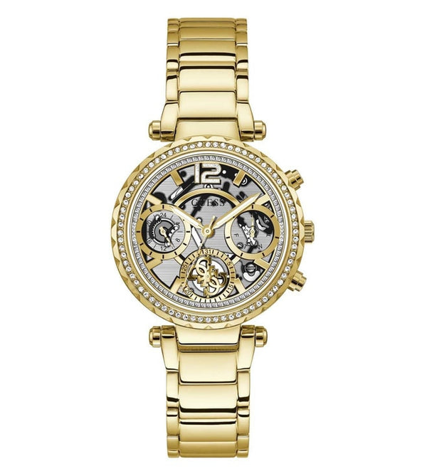 Guess Solstice Diamonds Gold Dial Gold Steel Strap Watch for Women - GW0403L2 Buy Now By Guess