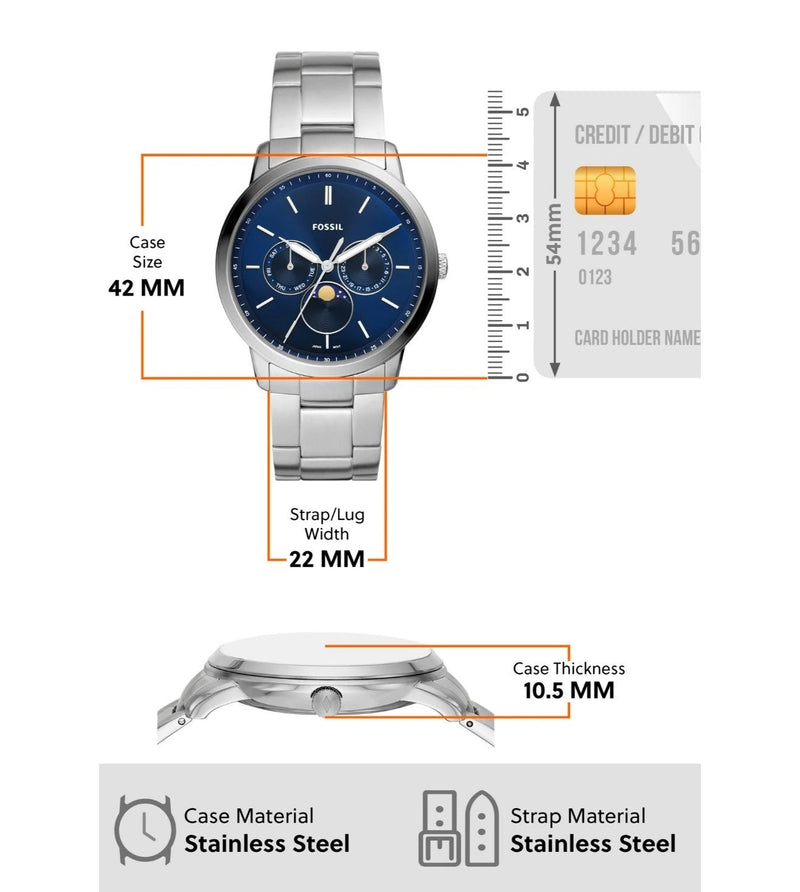 Fossil Neutra Minimalist Moonphase Blue Dial Silver Steel Strap Watch for Men - FS5907 Buy Now By Fossil