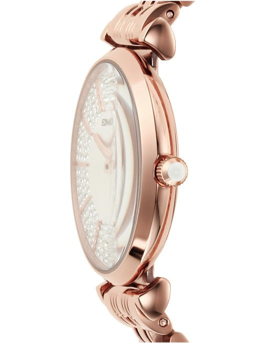 Emporio Armani Gianni T-Bar Crystals Silver Dial Rose Gold Steel Strap Watch For Women - AR11446 Buy Now By Emporio Armani