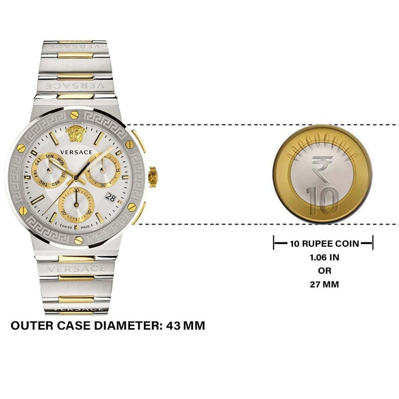 Versace Greca Chronograph White Dial Two Tone Steel Strap Watch For Men - VEZ900321 Buy Now By Versace
