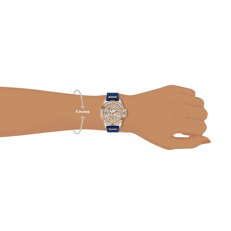 Guess Queen Quartz Crystals Rose Gold Dial Blue Silicone Strap Watch For Women - GW0536L5 Buy Now By Guess