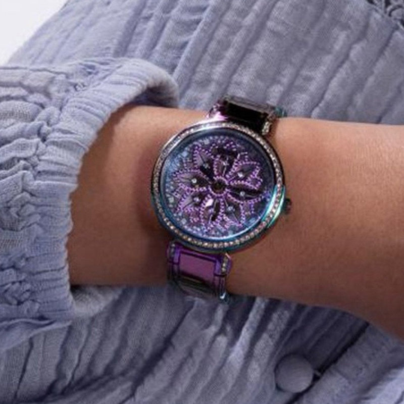 Shop Guess Lily Analog Purple Dial Purple Steel Strap Watch For Women - GW0528L4 in USA