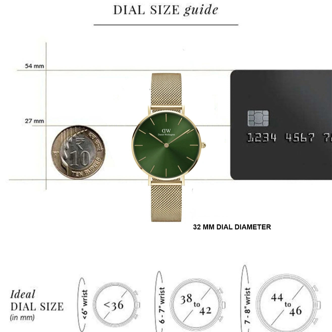 Daniel Wellington Petite Emerald Green Dial Gold Mesh Strap Watch For Women - DW00100480