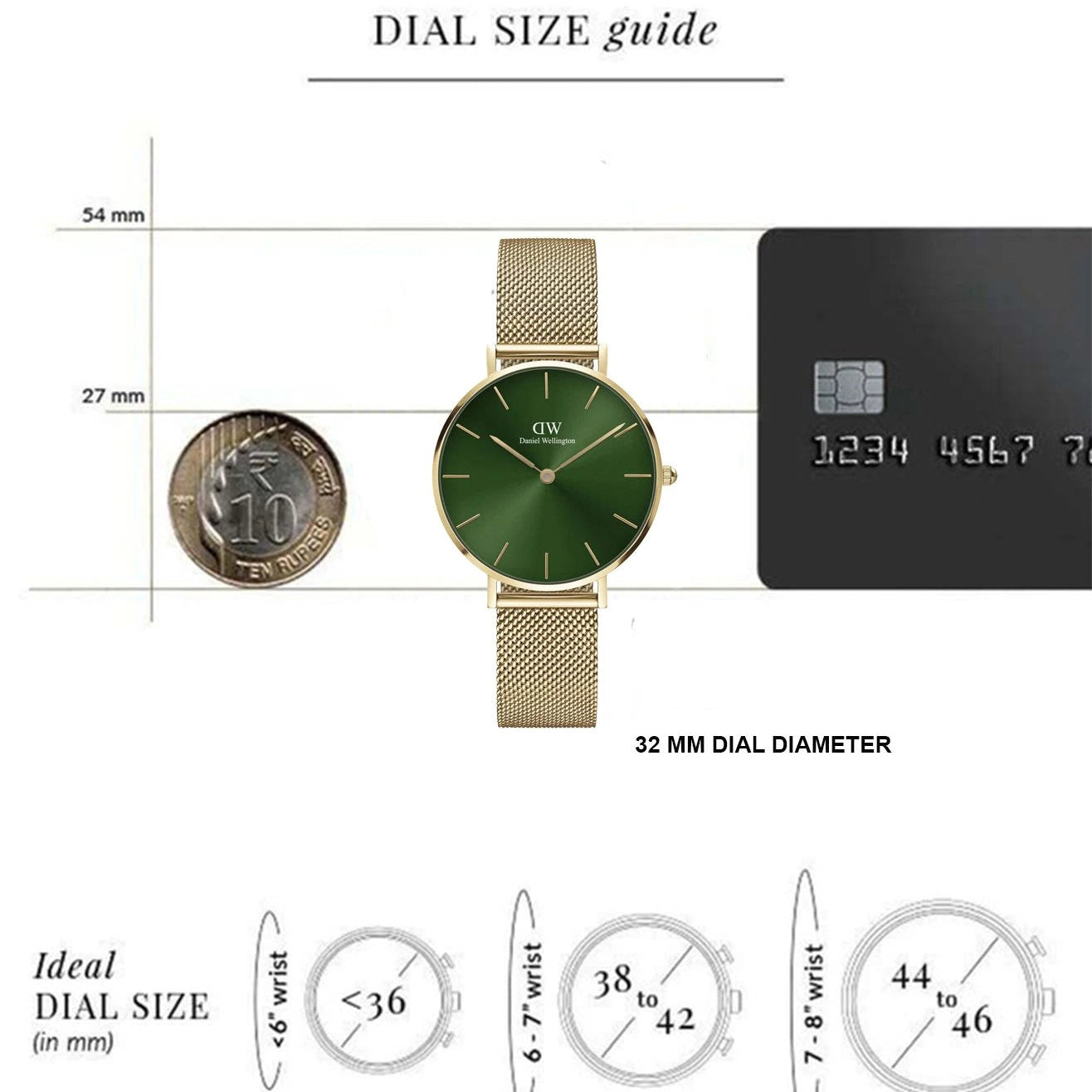 Daniel Wellington Petite Emerald Green Dial Gold Mesh Strap Watch For Women - DW00100481